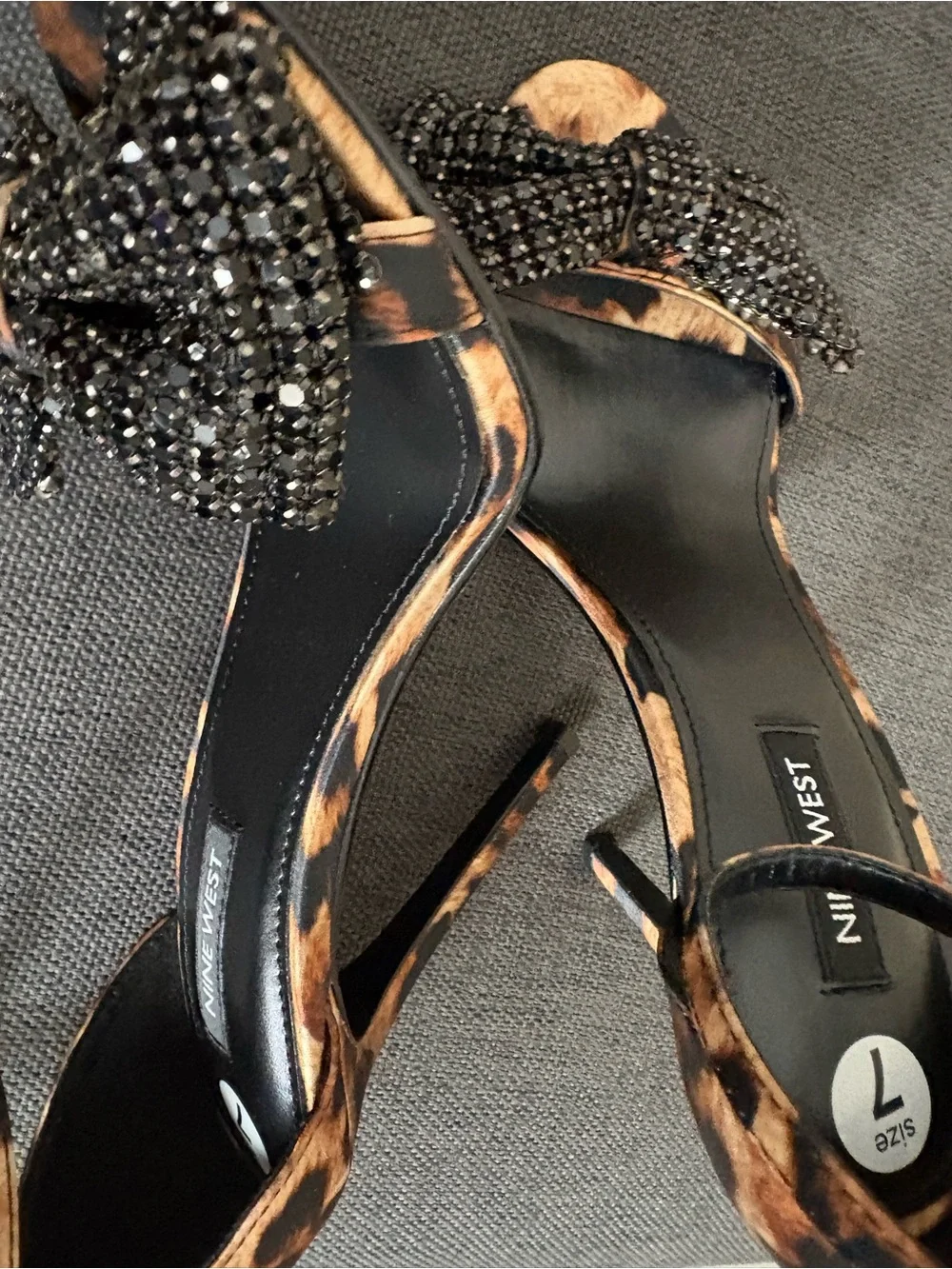 Nine West Animal Print High Heels Open Toe with Bow Size 7